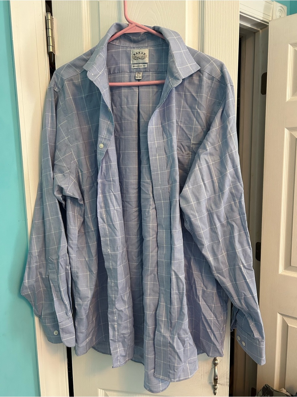 Men's Light Blue Checked Dress Shirt by Austin Reed